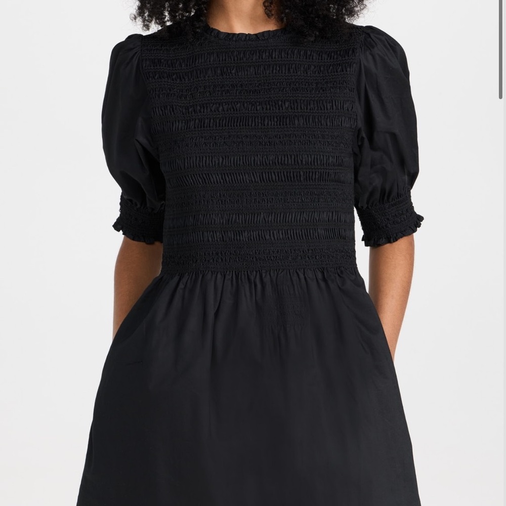 Hill House Black Smocked Mini Dress with Puff Sleeves